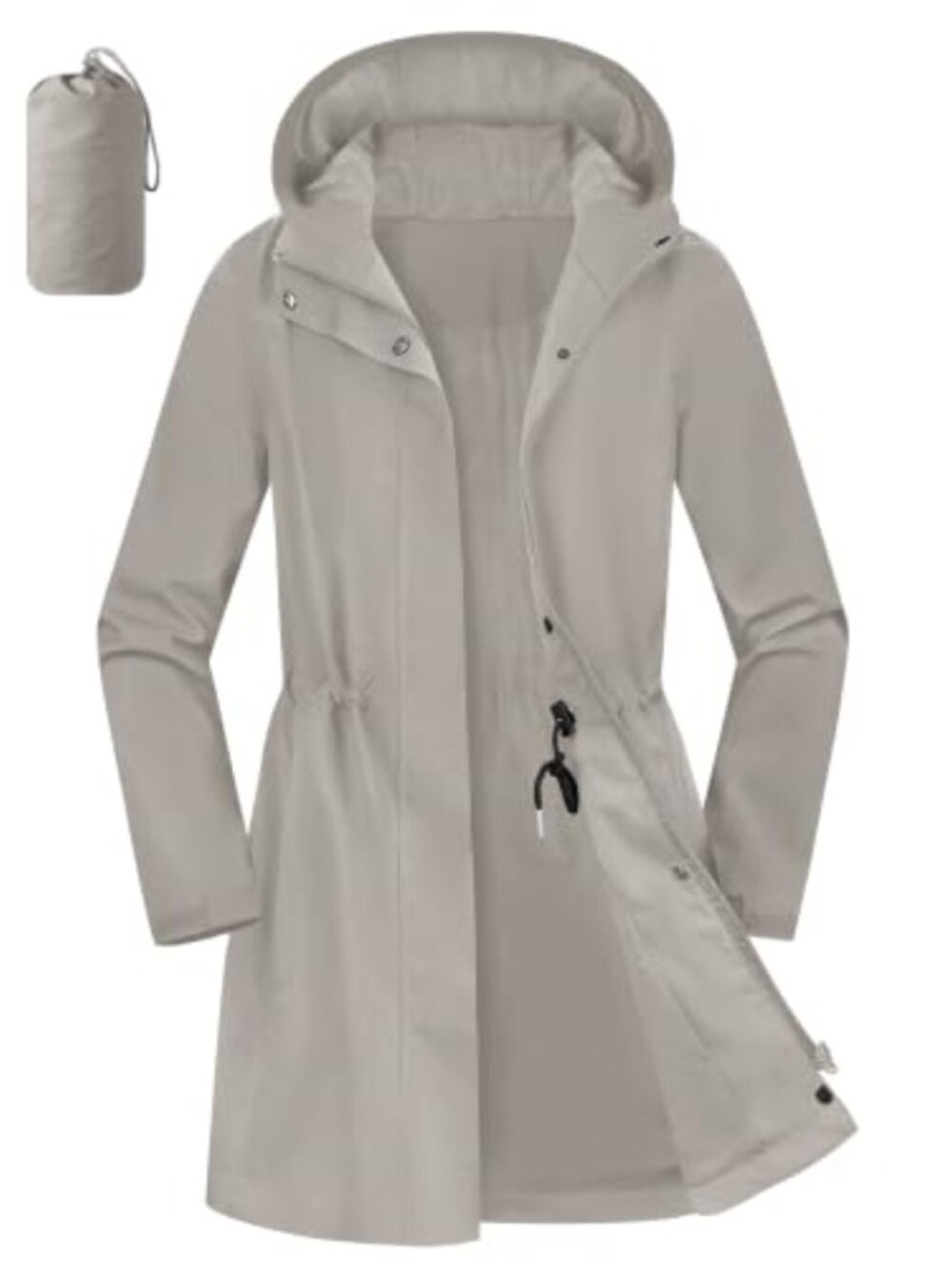 Women's Packable Waterproof Long Raincoat with Hood - Windproof & Breathable